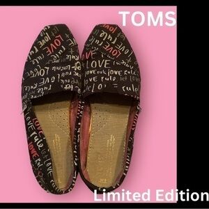 TOMS Limited Edition Pink Black LOVE Slip Ons